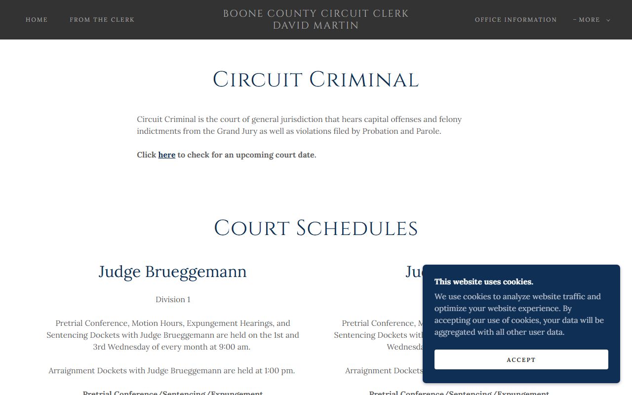 Boone County Circuit Court Clerk criminal records page
