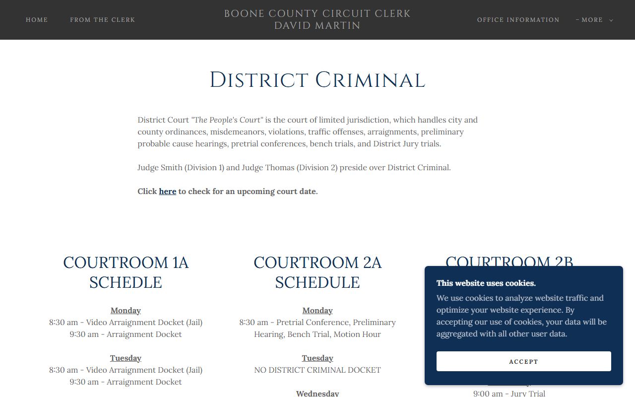 Boone County District Criminal clerk records page