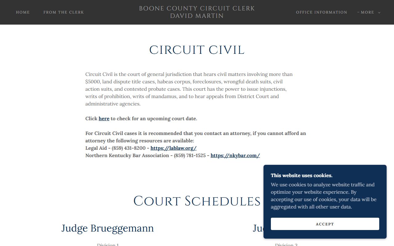Boone County Circuit Court Clerk civil records page