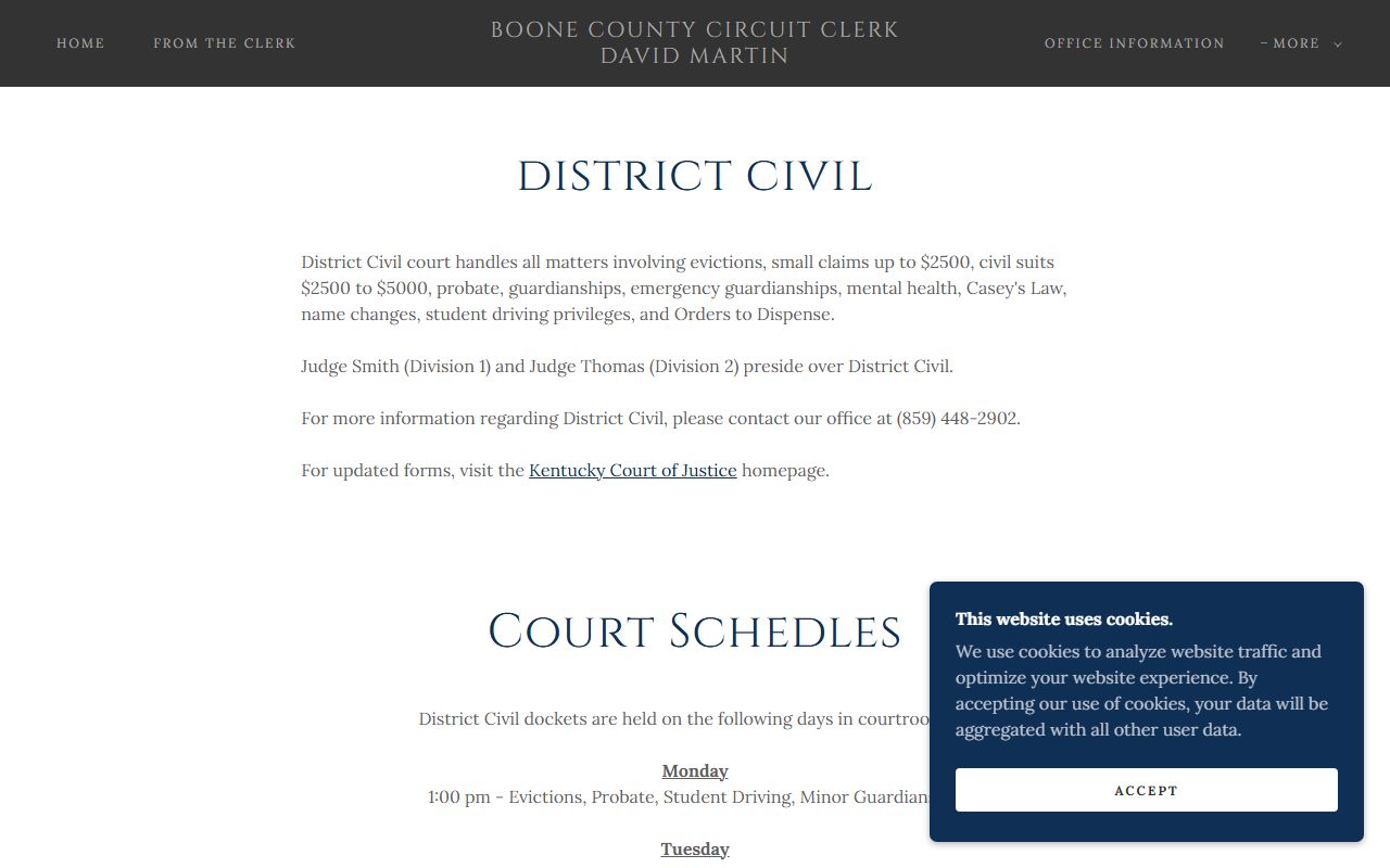 Boone County District Civil clerk records page