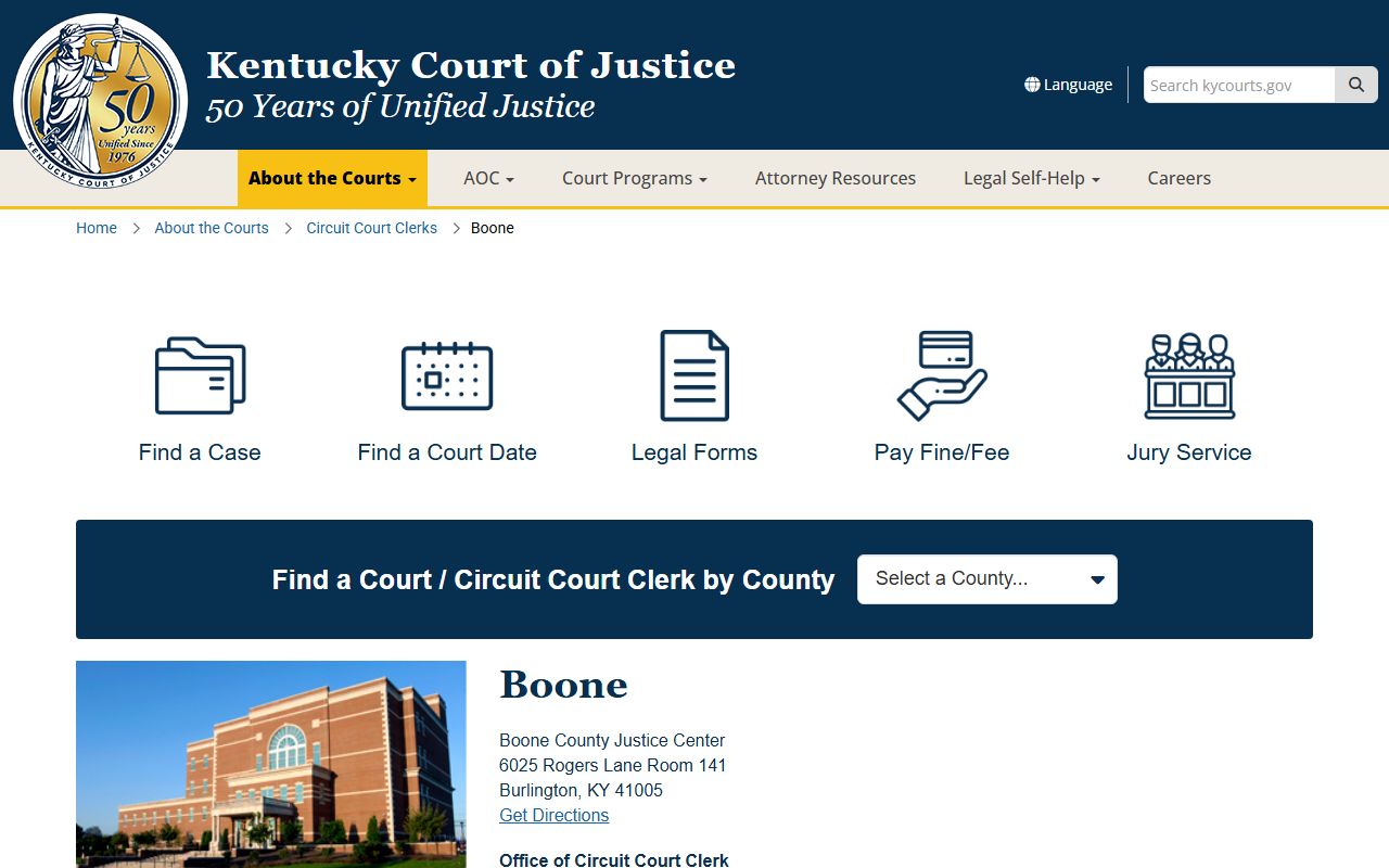 Boone County court records Kentucky Court of Justice page