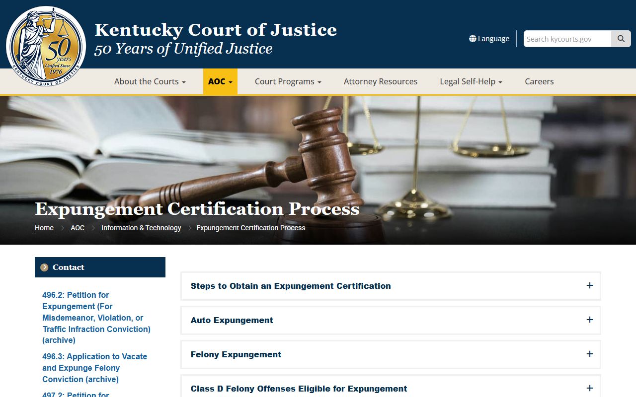 Boone County criminal court records AOC expungement certification