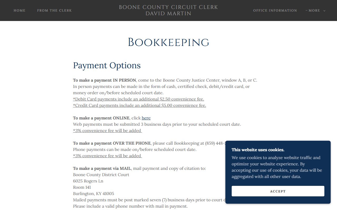 Boone County criminal court records bookkeeping and bond payments