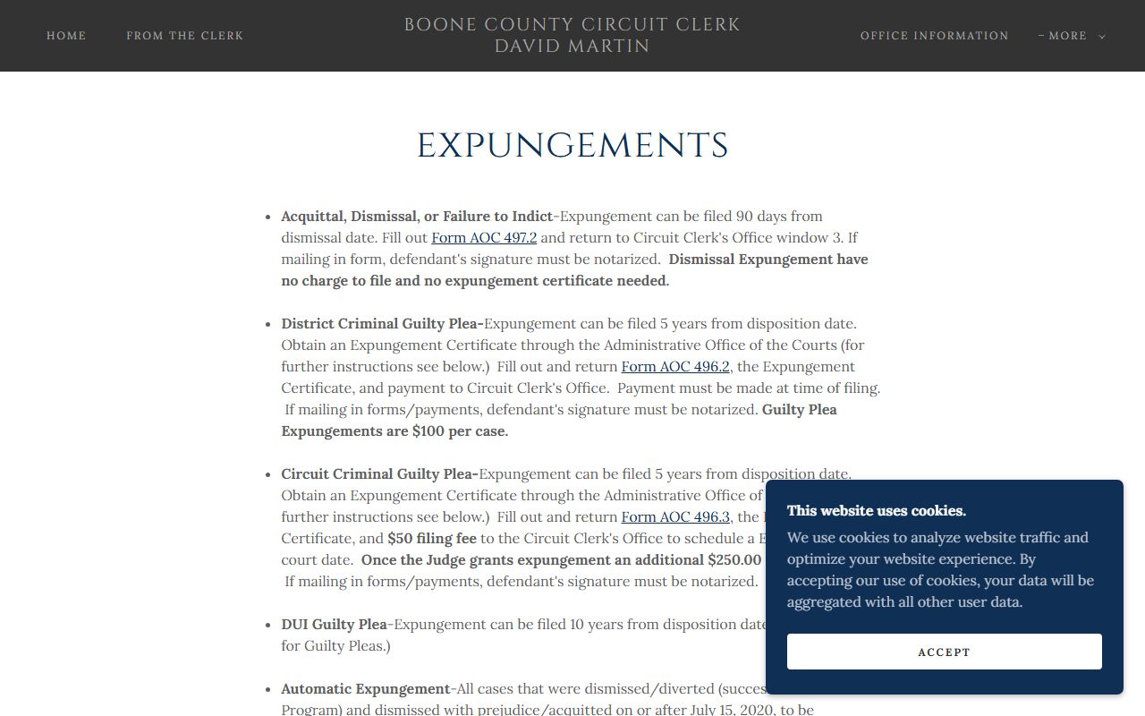 Boone County criminal court records Boone expungement page