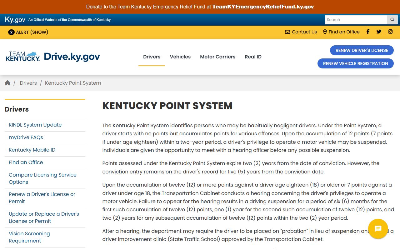 Boone County traffic court records Kentucky point system