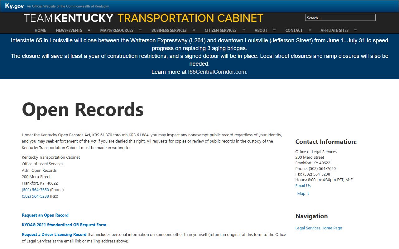 Boone County traffic court records KYTC open records