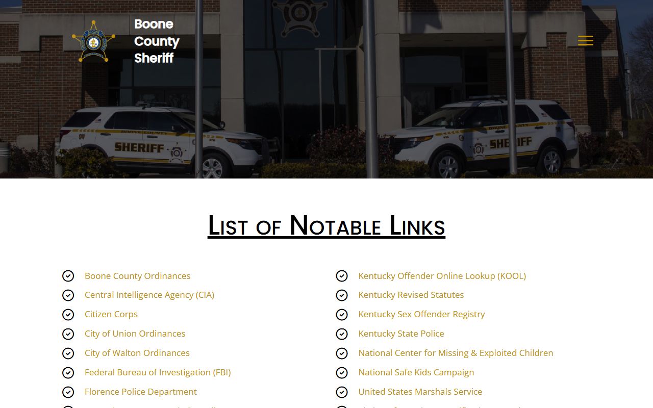 Boone County warrant records sheriff notable links